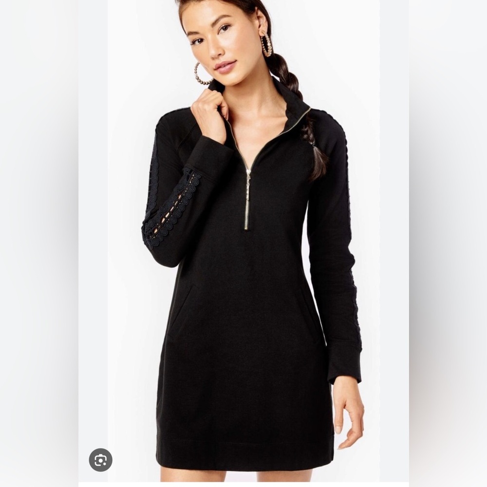 Lilly Pulitzer Pullover Skipper Black Dress with Lace Sleeve Detail